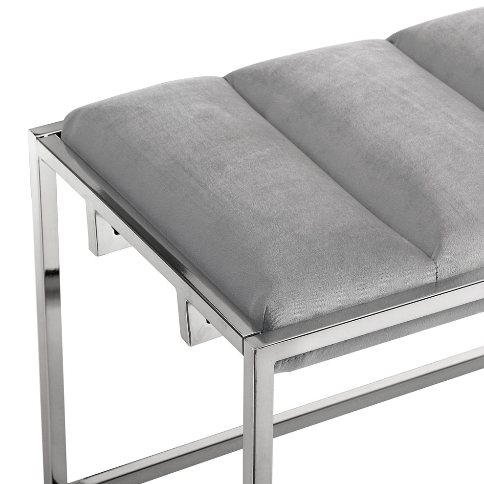 50" Gray And Silver Upholstered Velvet Bench By Homeroots | Benches | Modishstore - 6
