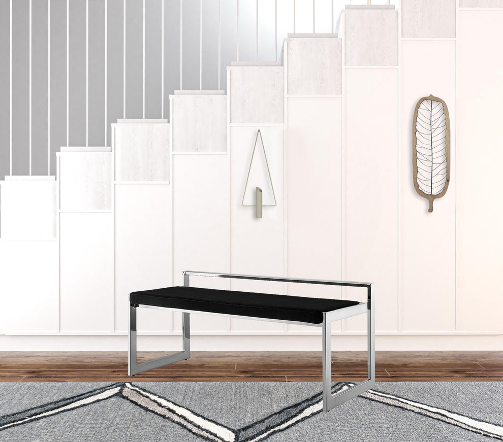 48" Black And Silver Upholstered Velvet Bench By Homeroots | Benches | Modishstore - 5