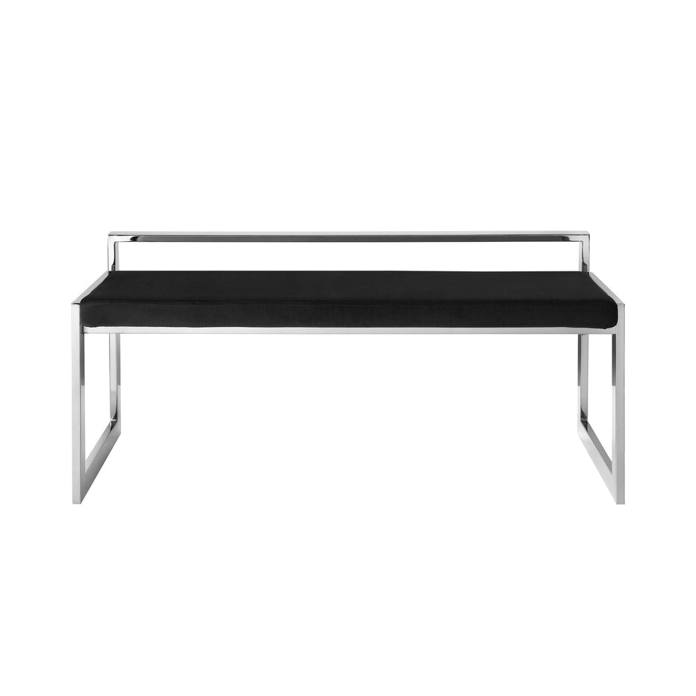 48" Black And Silver Upholstered Velvet Bench By Homeroots | Benches | Modishstore - 2
