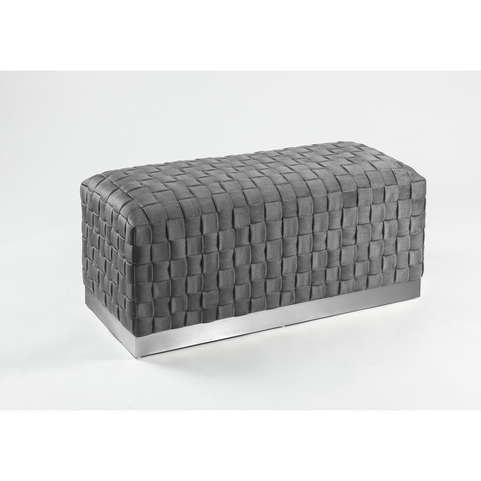 40" Gray And Silver Upholstered Velvet Bench By Homeroots | Benches | Modishstore - 3