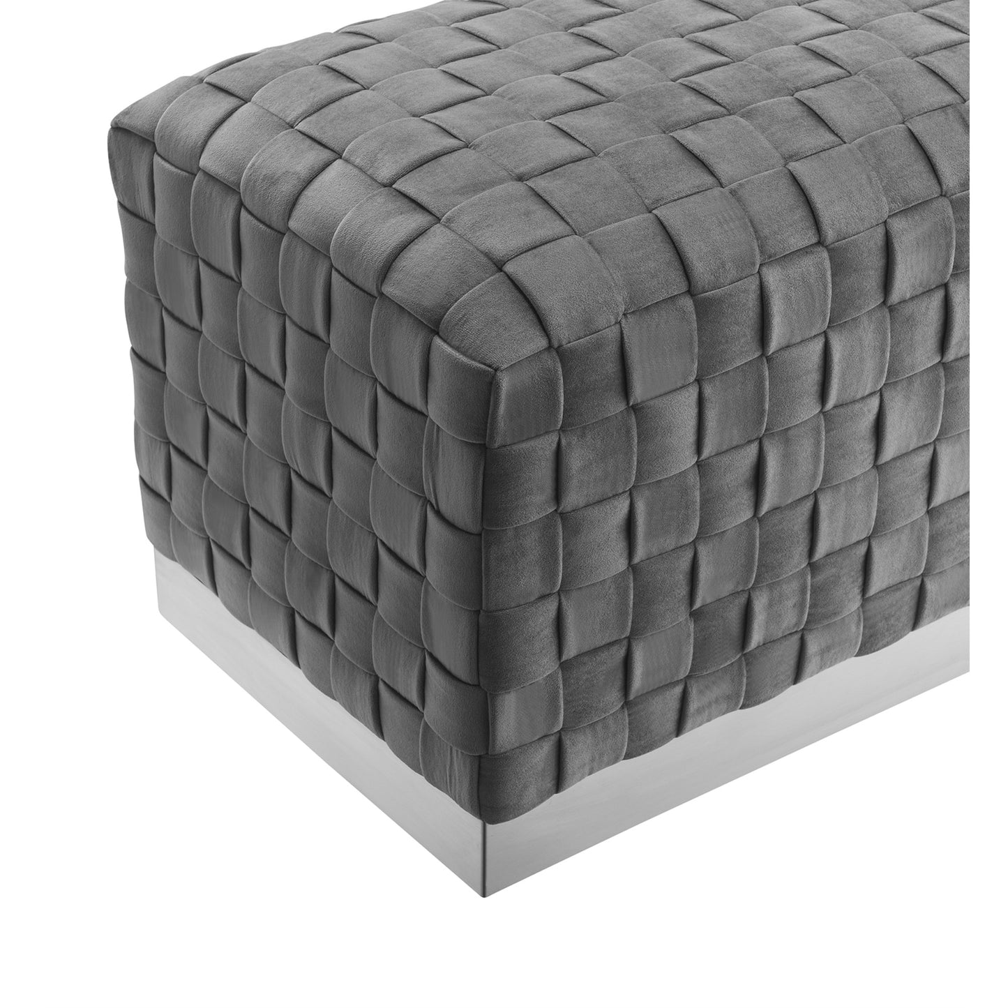 40" Gray And Silver Upholstered Velvet Bench By Homeroots | Benches | Modishstore - 4