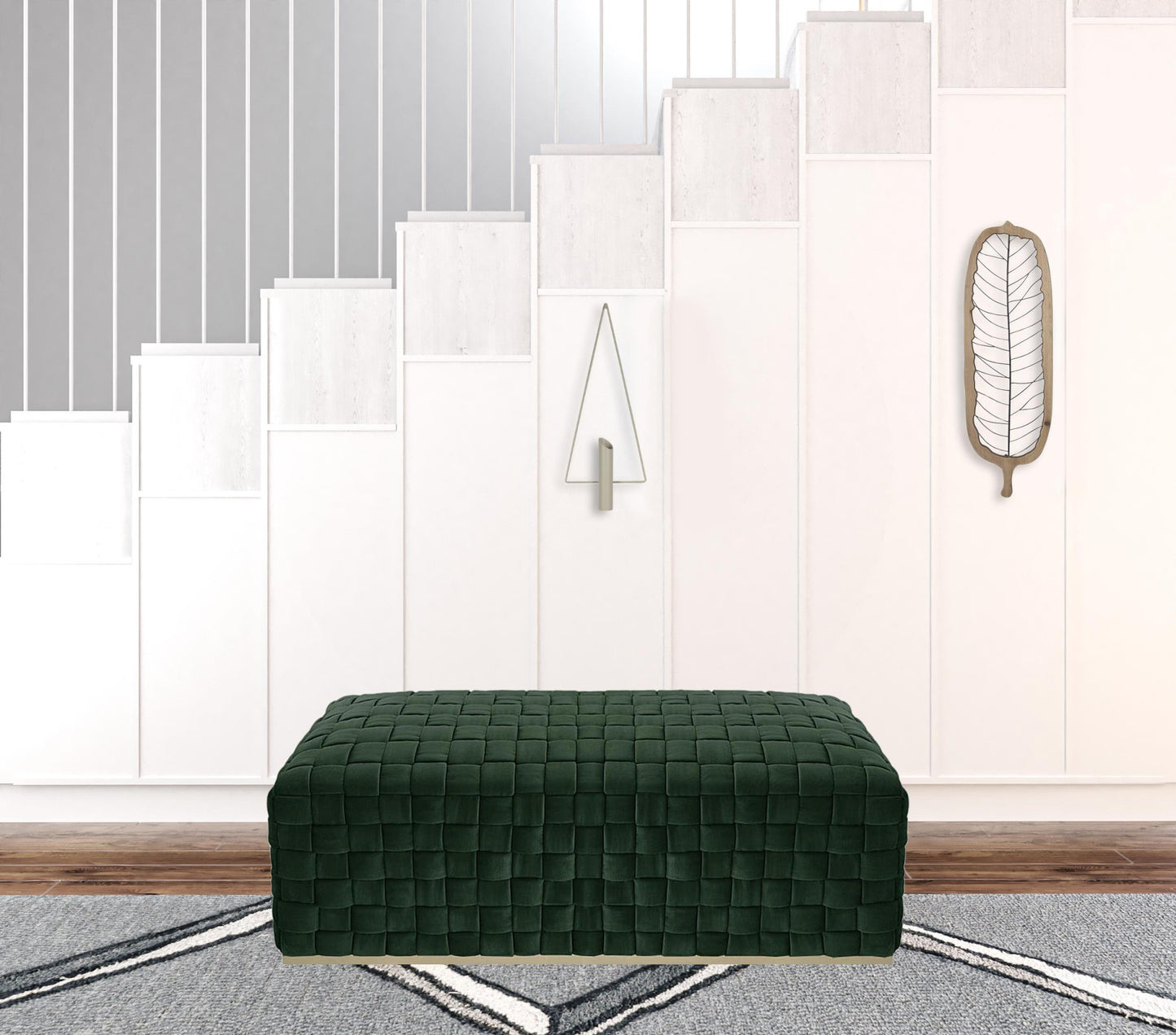 40" Hunter Green And Gold Upholstered Velvet Bench By Homeroots
