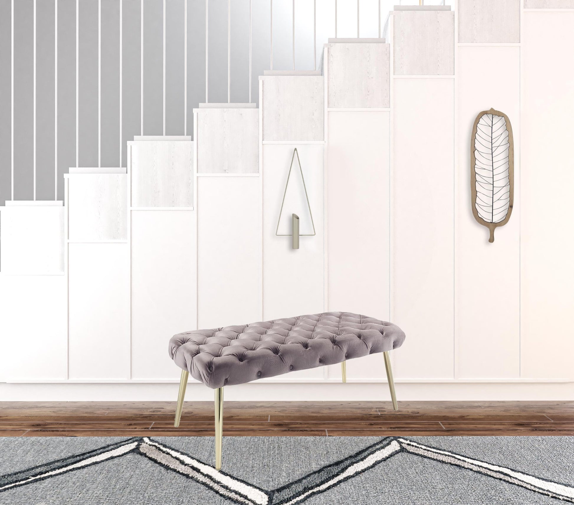 48" Lilac And Gold Upholstered Velvet Bench By Homeroots | Benches | Modishstore - 5