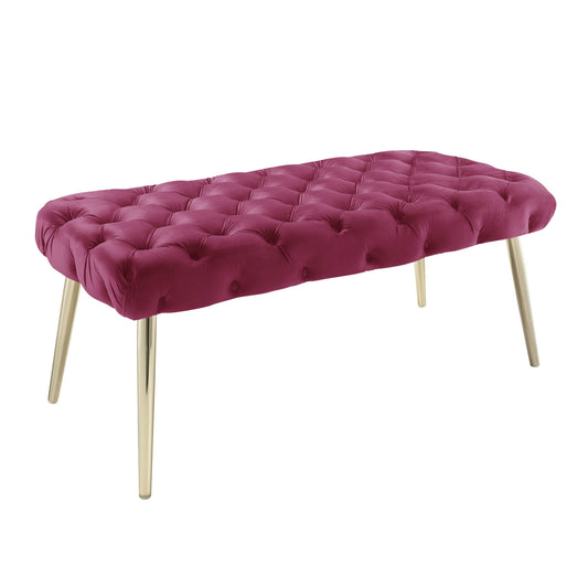 48" Fuchsia And Gold Upholstered Velvet Bench By Homeroots