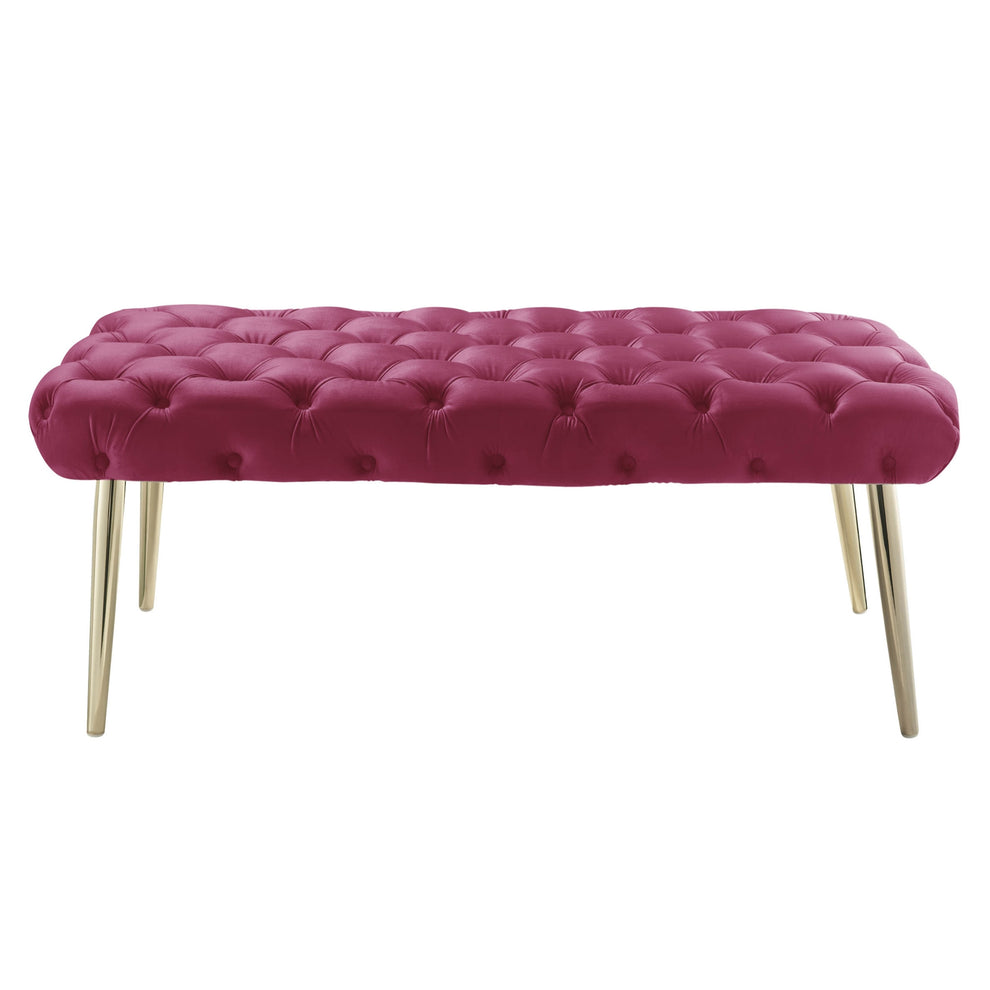 48" Fuchsia And Gold Upholstered Velvet Bench By Homeroots | Benches | Modishstore - 2