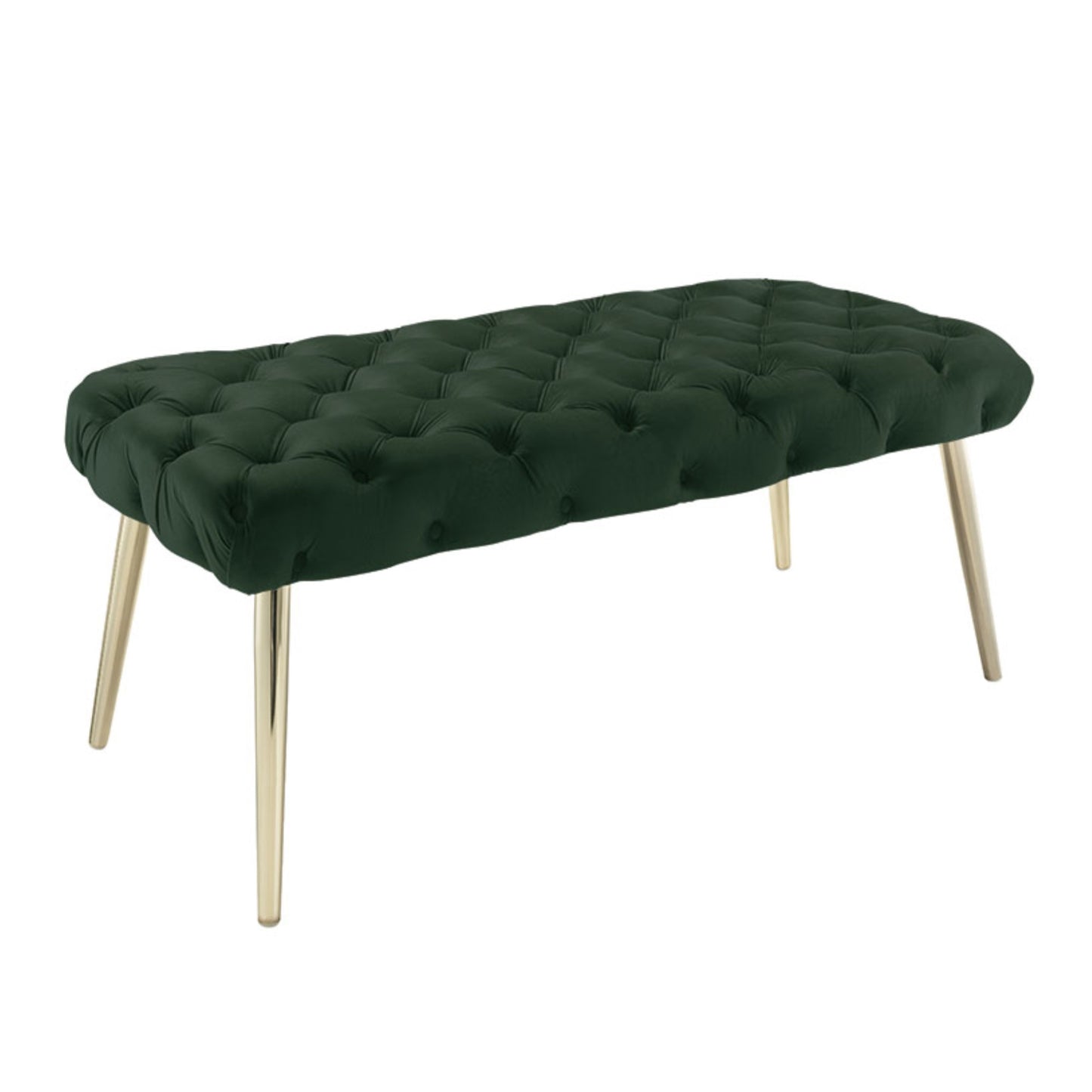 48" Hunter Green And Gold Upholstered Velvet Bench By Homeroots | Benches | Modishstore