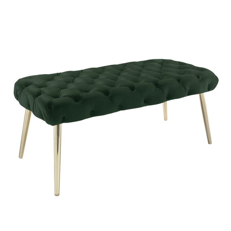 48" Hunter Green And Gold Upholstered Velvet Bench By Homeroots | Benches | Modishstore