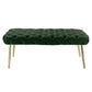 48" Hunter Green And Gold Upholstered Velvet Bench By Homeroots