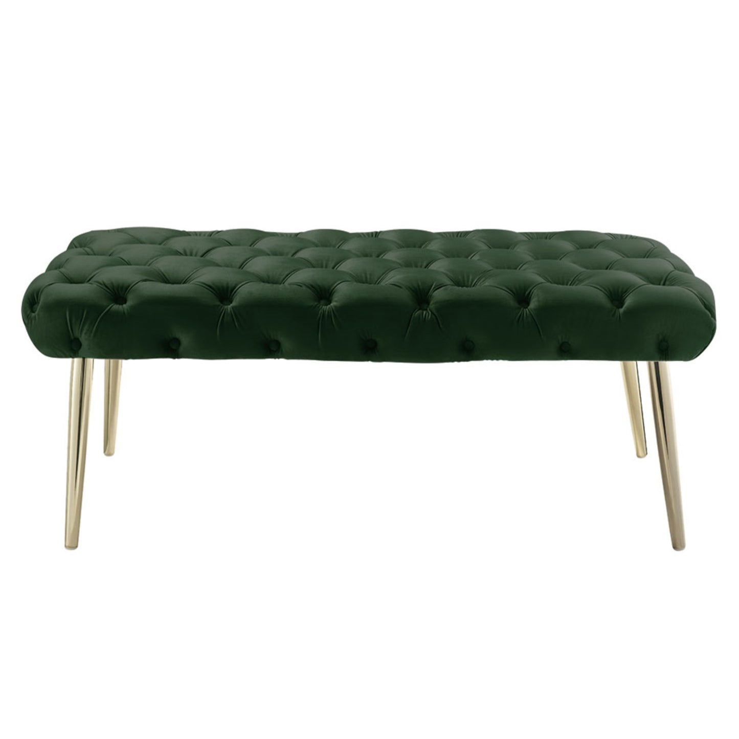 48" Hunter Green And Gold Upholstered Velvet Bench By Homeroots