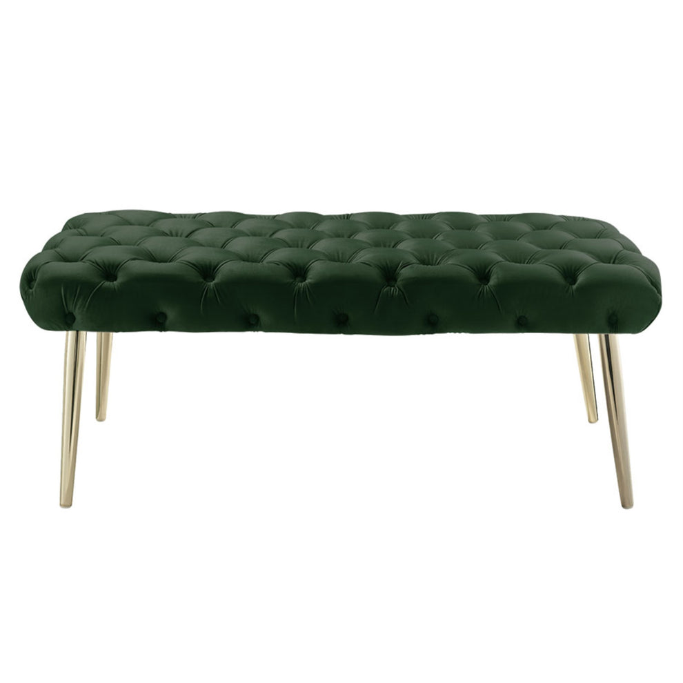 48" Hunter Green And Gold Upholstered Velvet Bench By Homeroots | Benches | Modishstore - 2