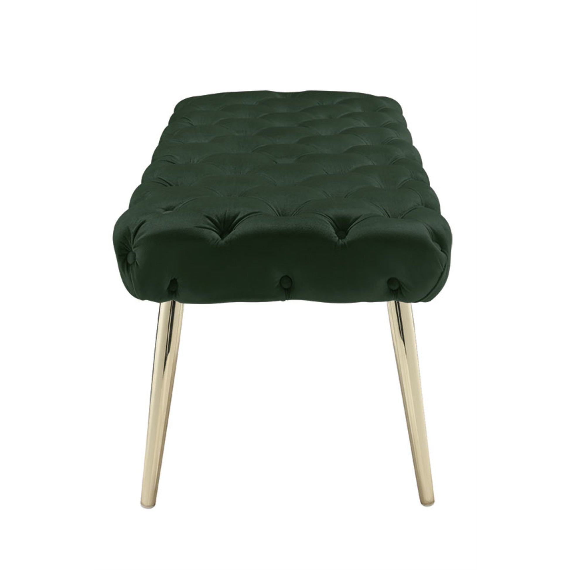 48" Hunter Green And Gold Upholstered Velvet Bench By Homeroots | Benches | Modishstore - 3