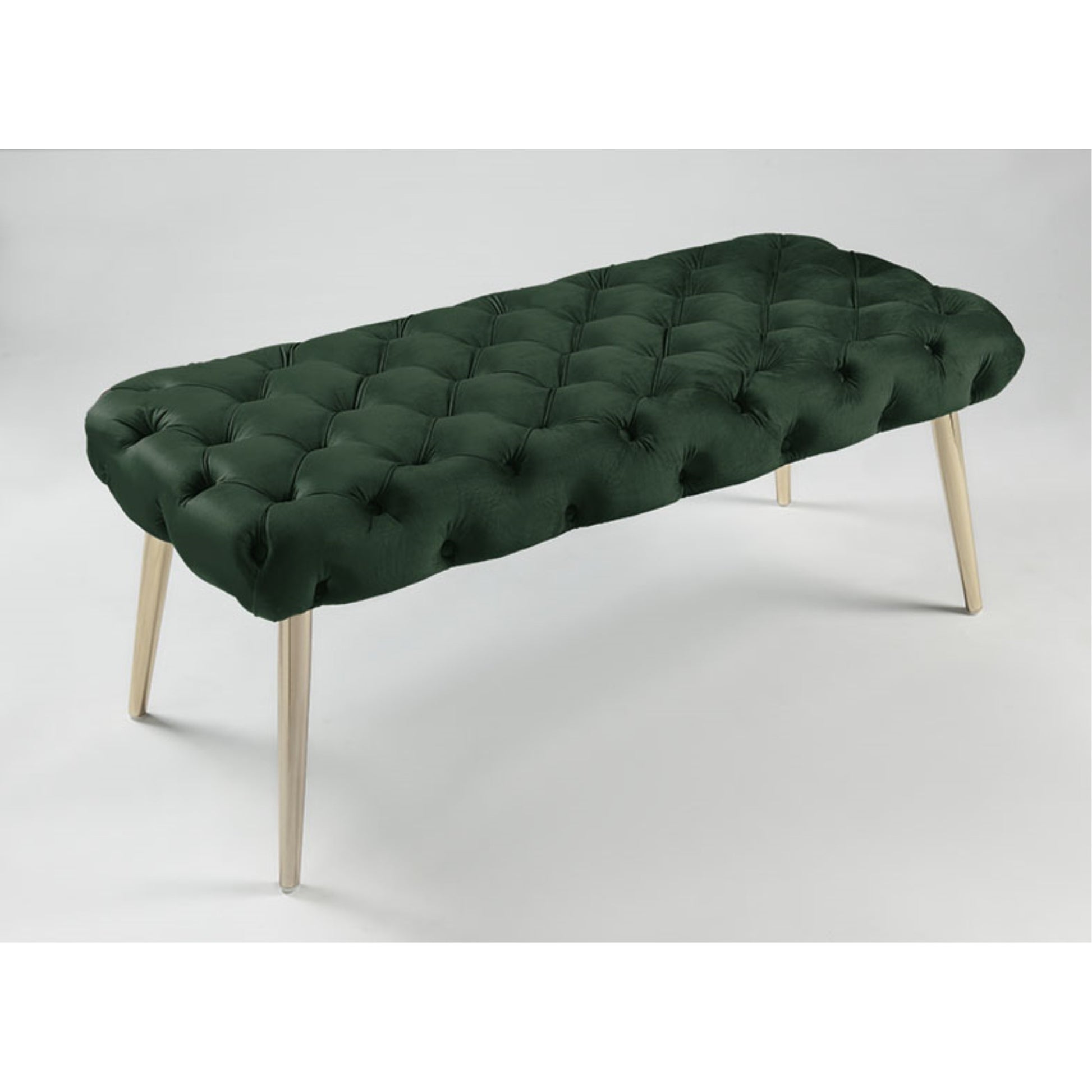 48" Hunter Green And Gold Upholstered Velvet Bench By Homeroots | Benches | Modishstore - 7