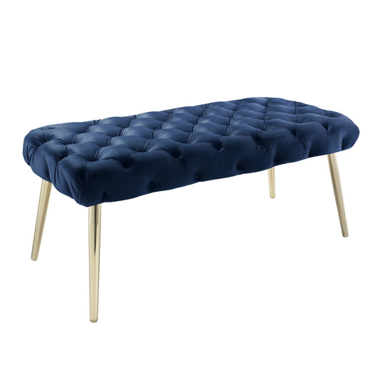 48" Navy Blue And Gold Upholstered Velvet Bench By Homeroots