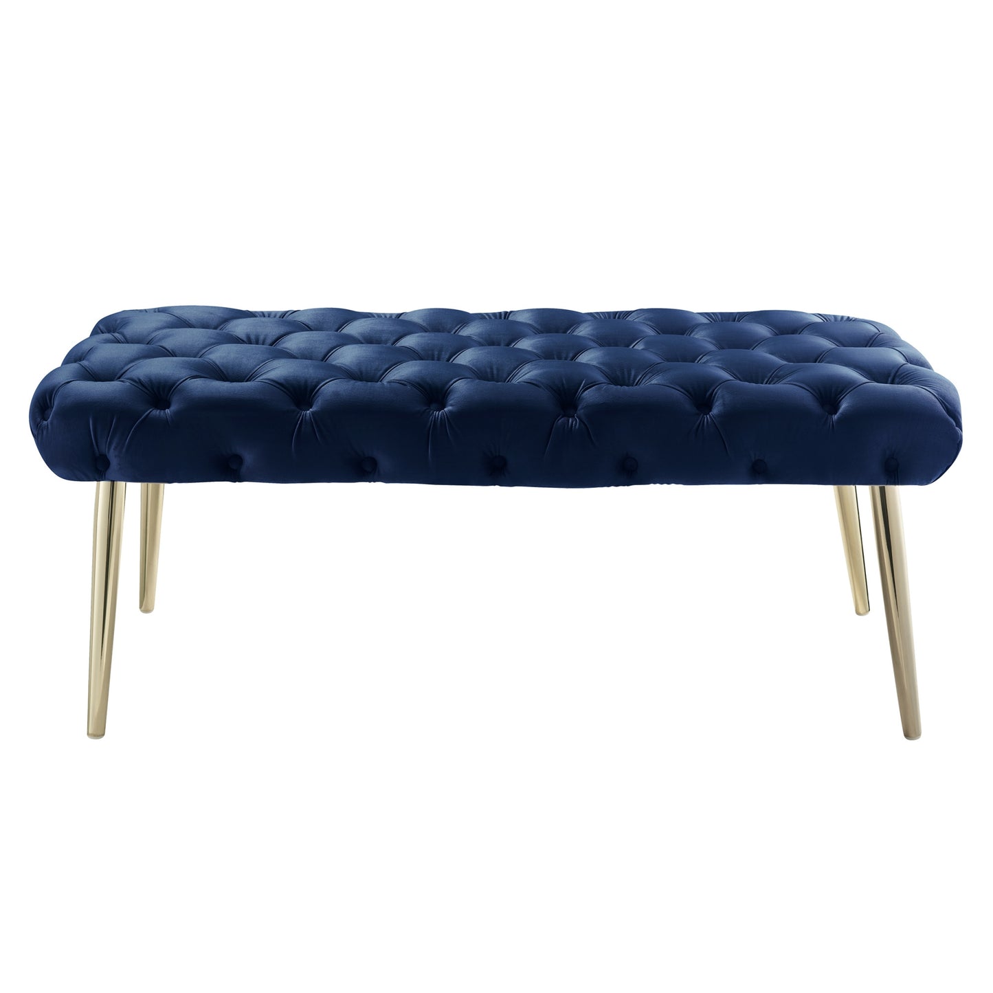 48" Navy Blue And Gold Upholstered Velvet Bench By Homeroots | Benches | Modishstore - 2
