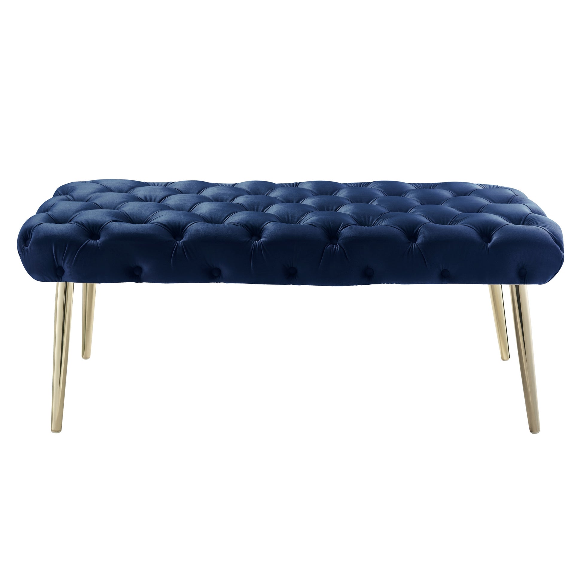 48" Navy Blue And Gold Upholstered Velvet Bench By Homeroots | Benches | Modishstore - 2