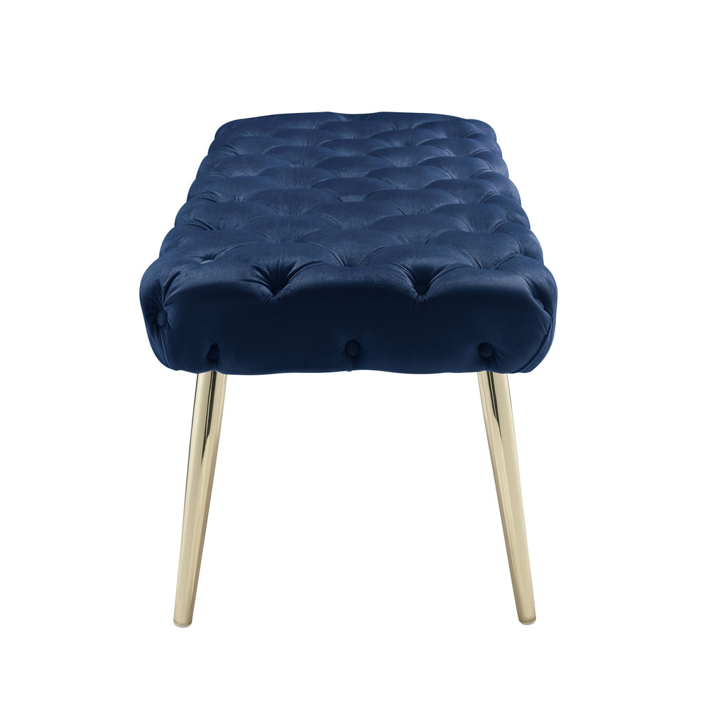 48" Navy Blue And Gold Upholstered Velvet Bench By Homeroots | Benches | Modishstore - 3