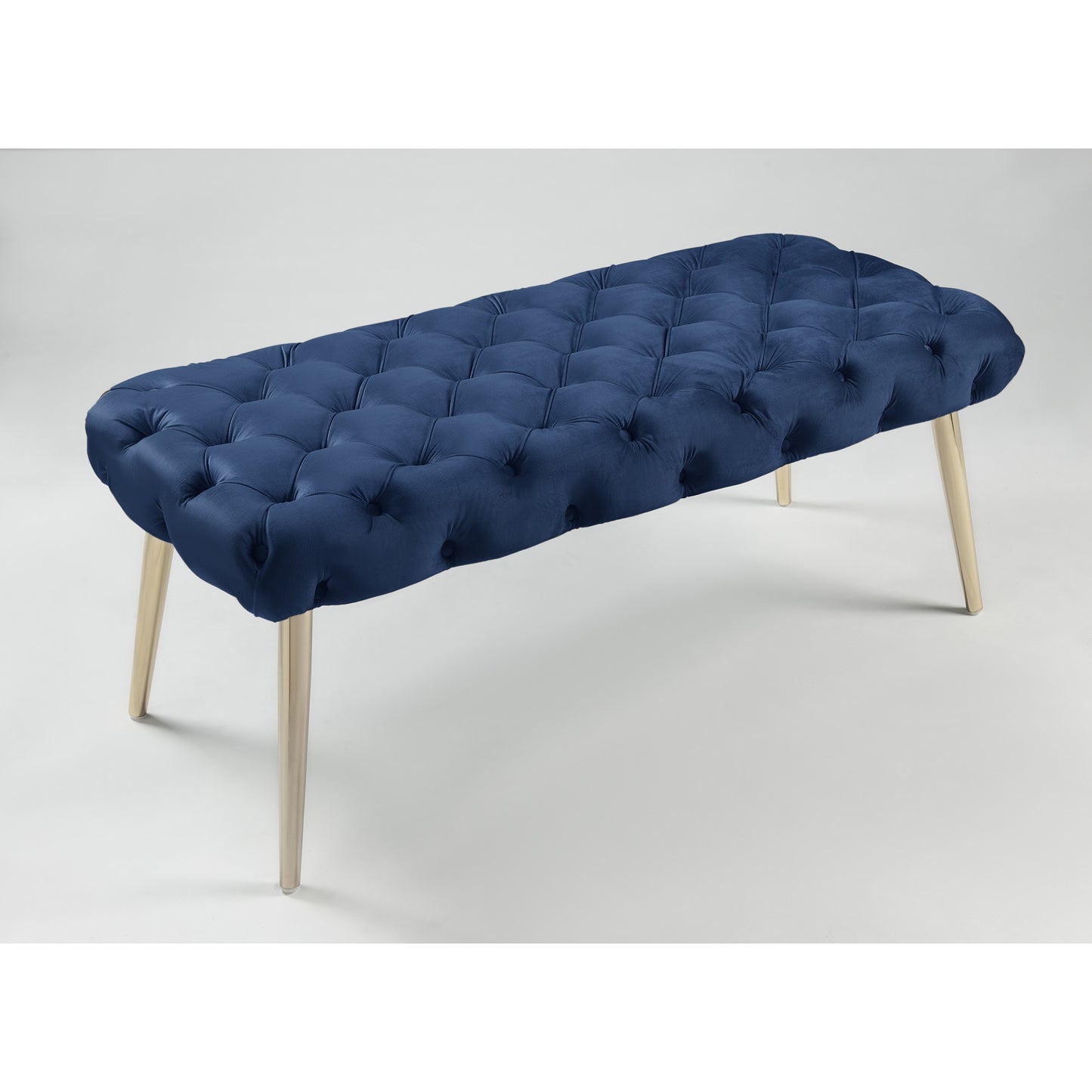 48" Navy Blue And Gold Upholstered Velvet Bench By Homeroots | Benches | Modishstore - 7