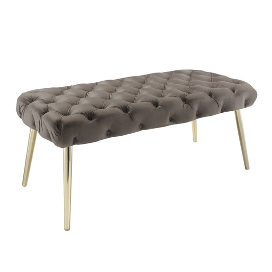 48" Taupe And Gold Upholstered Velvet Bench By Homeroots