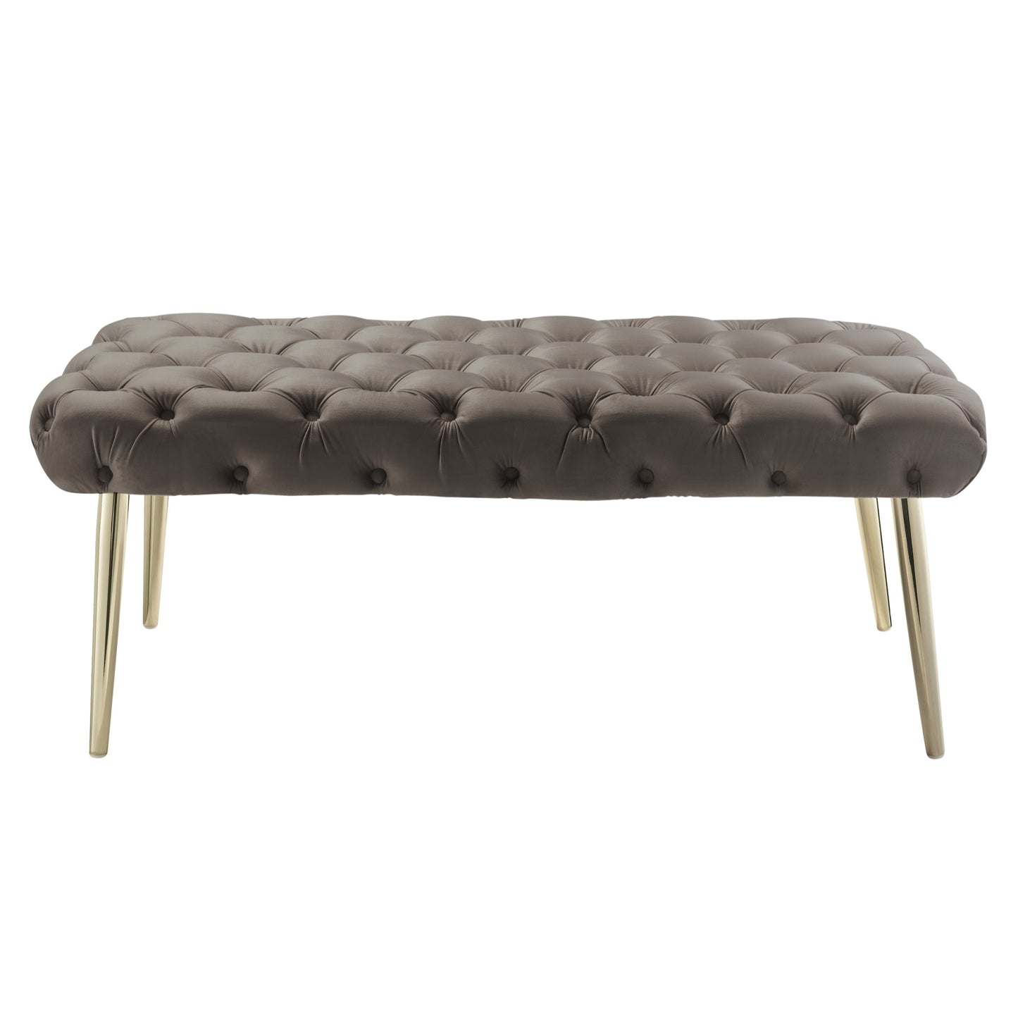 48" Taupe And Gold Upholstered Velvet Bench By Homeroots | Benches | Modishstore - 2