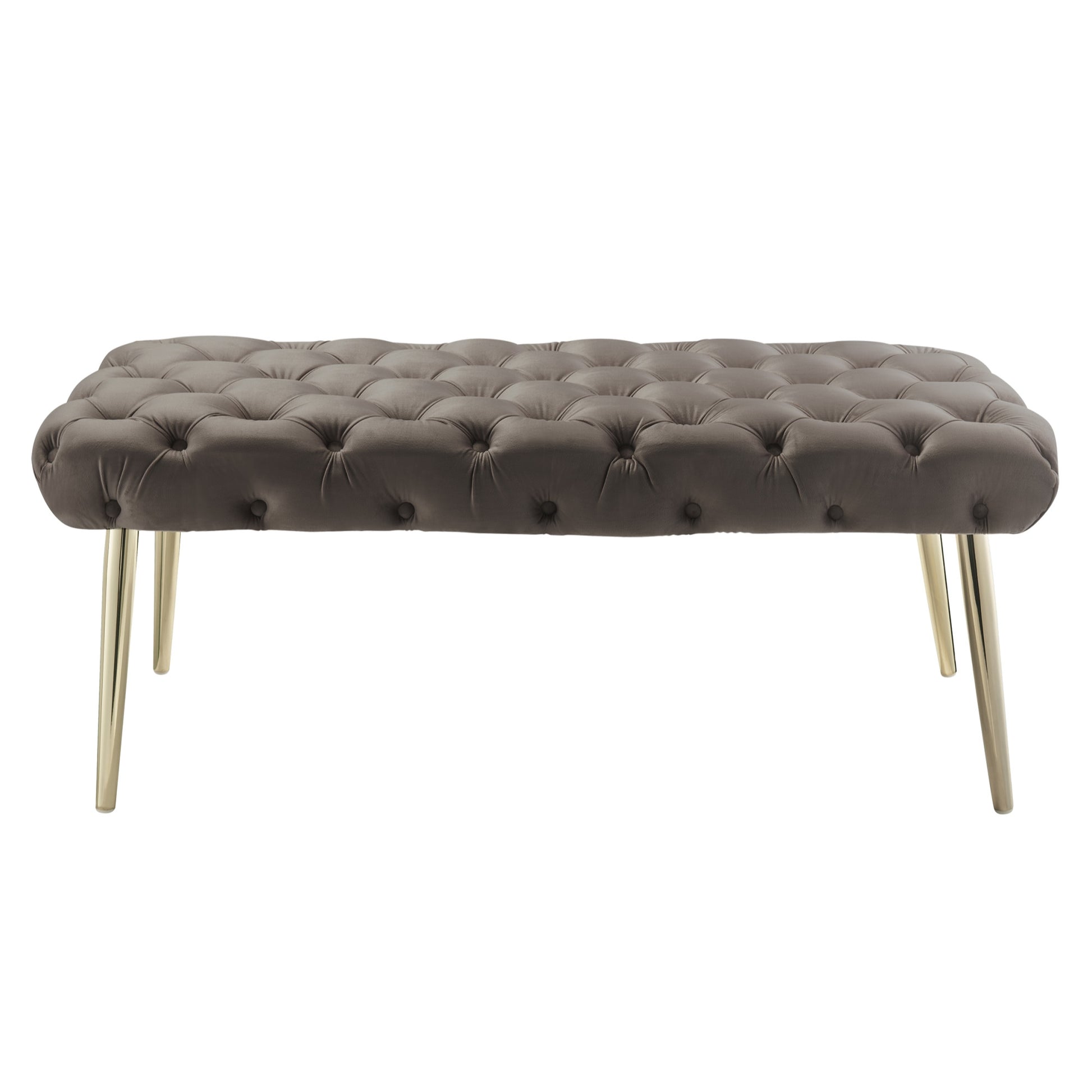 48" Taupe And Gold Upholstered Velvet Bench By Homeroots | Benches | Modishstore - 2