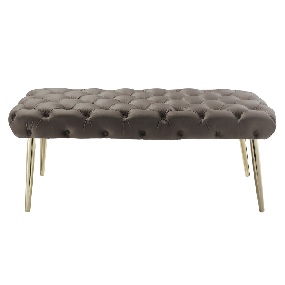 48" Taupe And Gold Upholstered Velvet Bench By Homeroots | Benches | Modishstore - 2