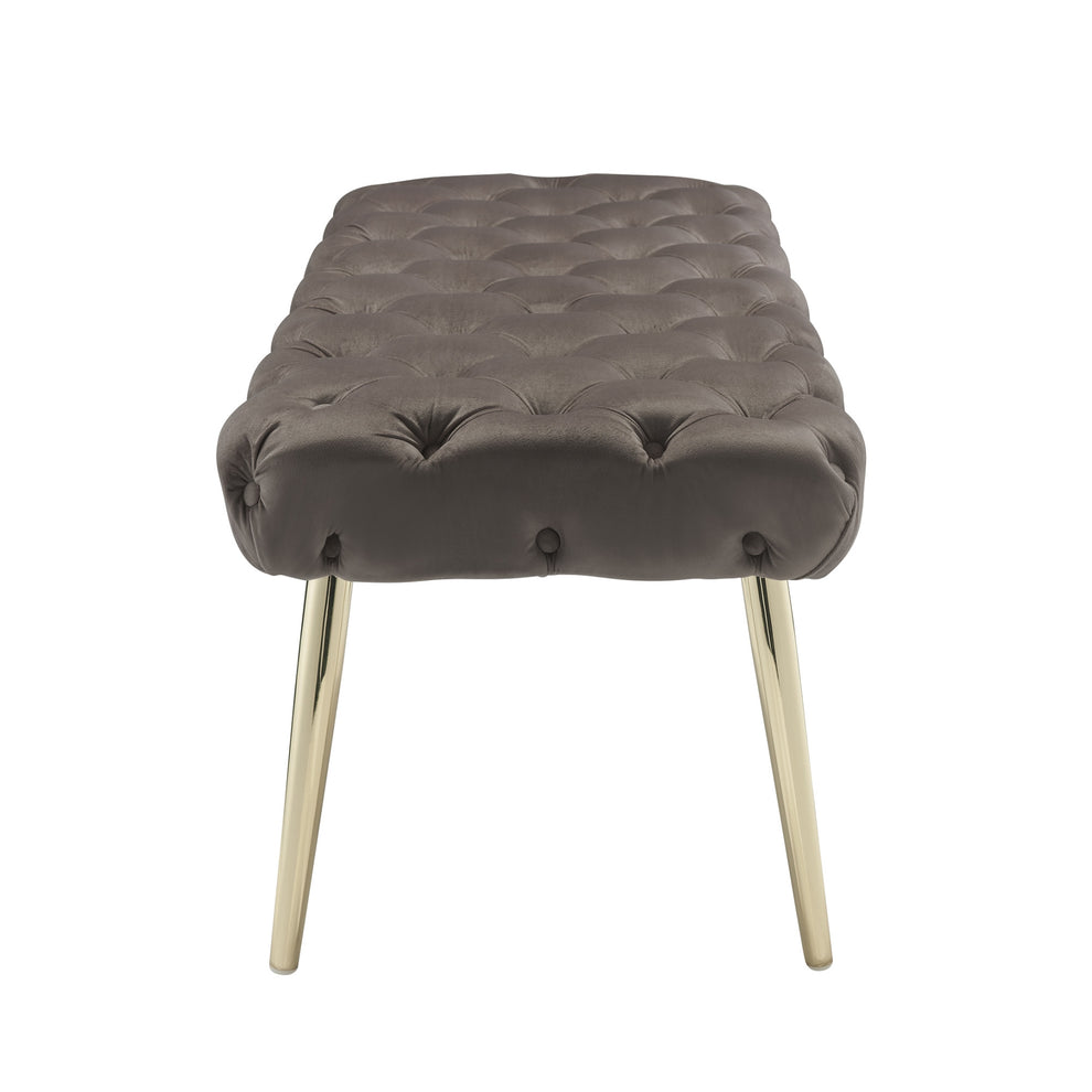 48" Taupe And Gold Upholstered Velvet Bench By Homeroots | Benches | Modishstore - 3