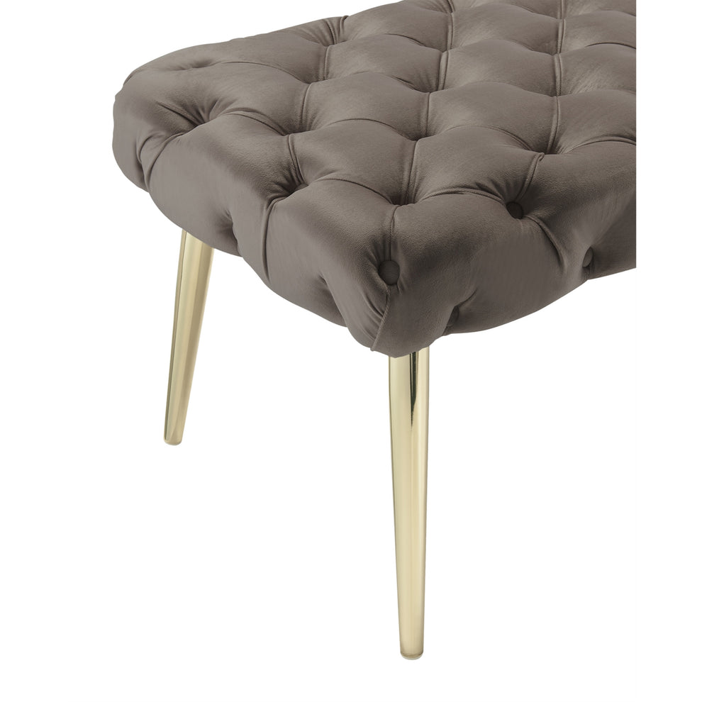 48" Taupe And Gold Upholstered Velvet Bench By Homeroots | Benches | Modishstore - 4