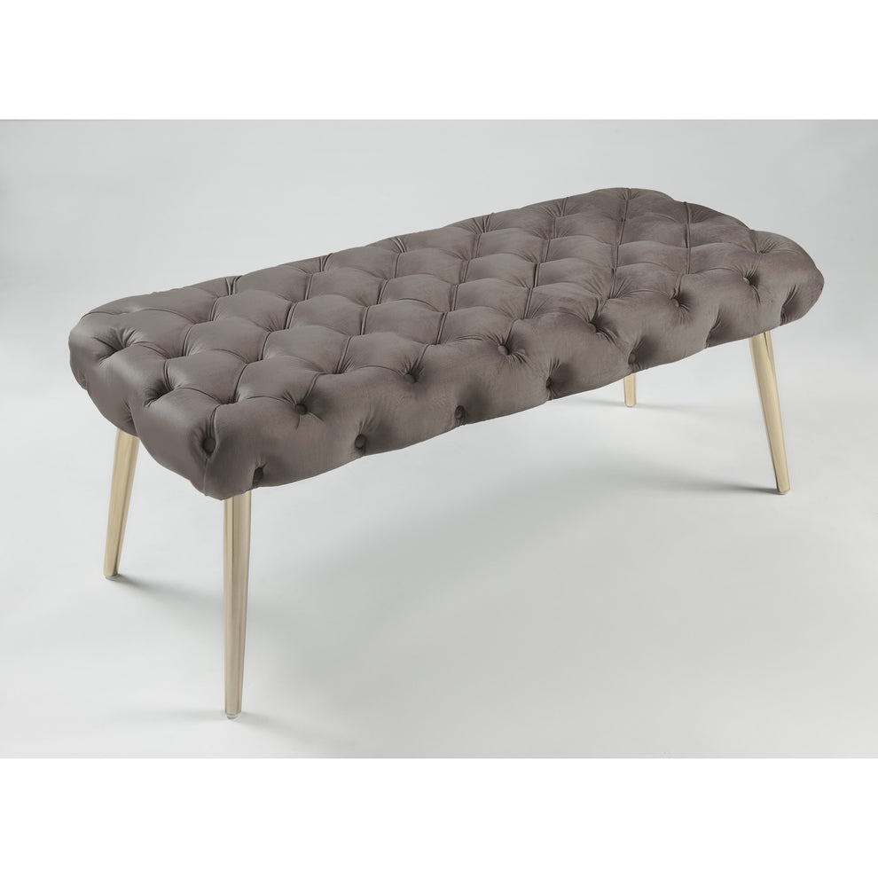 48" Taupe And Gold Upholstered Velvet Bench By Homeroots | Benches | Modishstore - 7