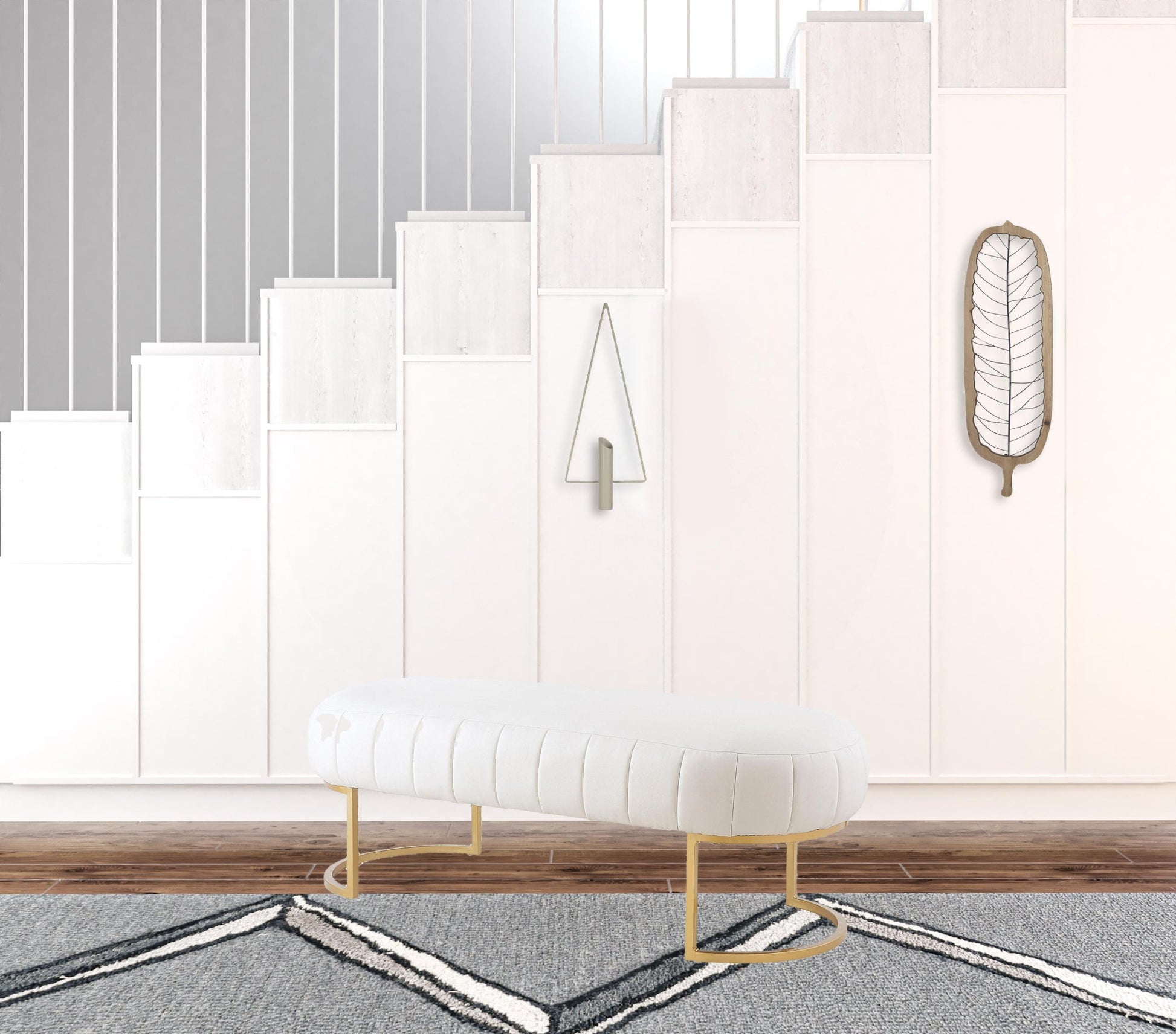 53" White And Gold Upholstered Faux Leather Bench By Homeroots | Benches | Modishstore - 4