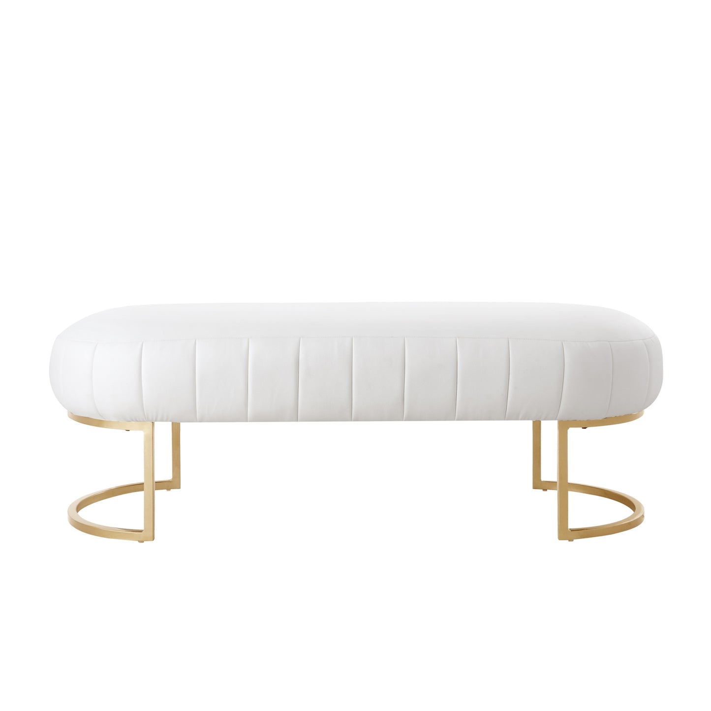 53" White And Gold Upholstered Faux Leather Bench By Homeroots | Benches | Modishstore - 2