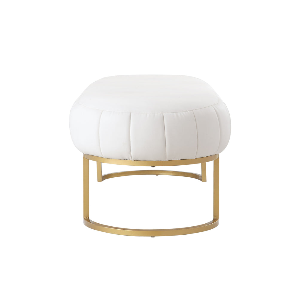 53" White And Gold Upholstered Faux Leather Bench By Homeroots | Benches | Modishstore - 3