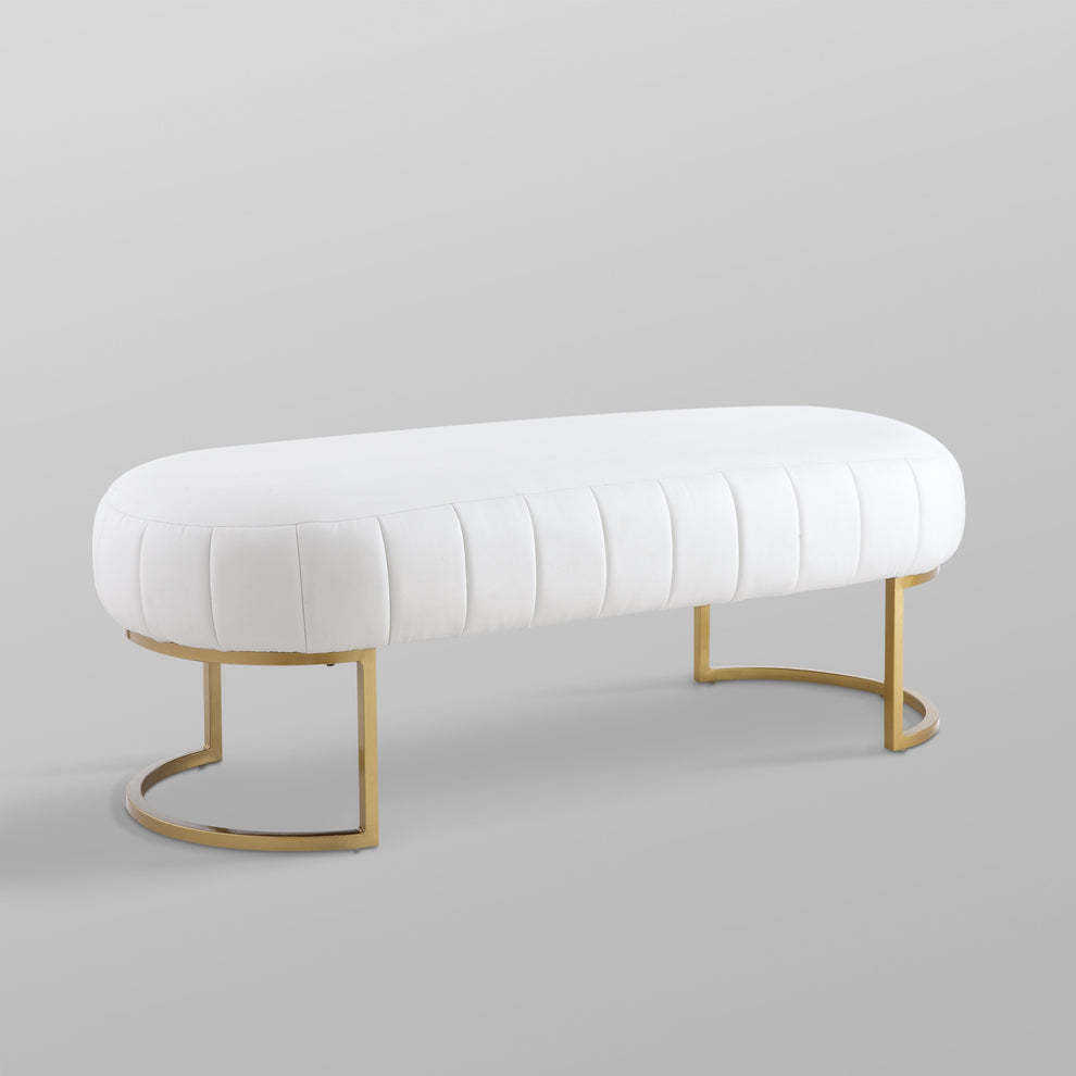 53" White And Gold Upholstered Faux Leather Bench By Homeroots | Benches | Modishstore - 7