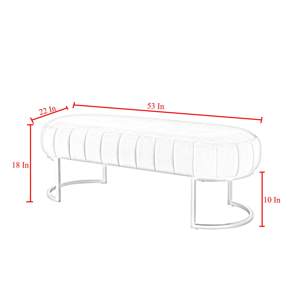 53" White And Gold Upholstered Faux Leather Bench By Homeroots | Benches | Modishstore - 8