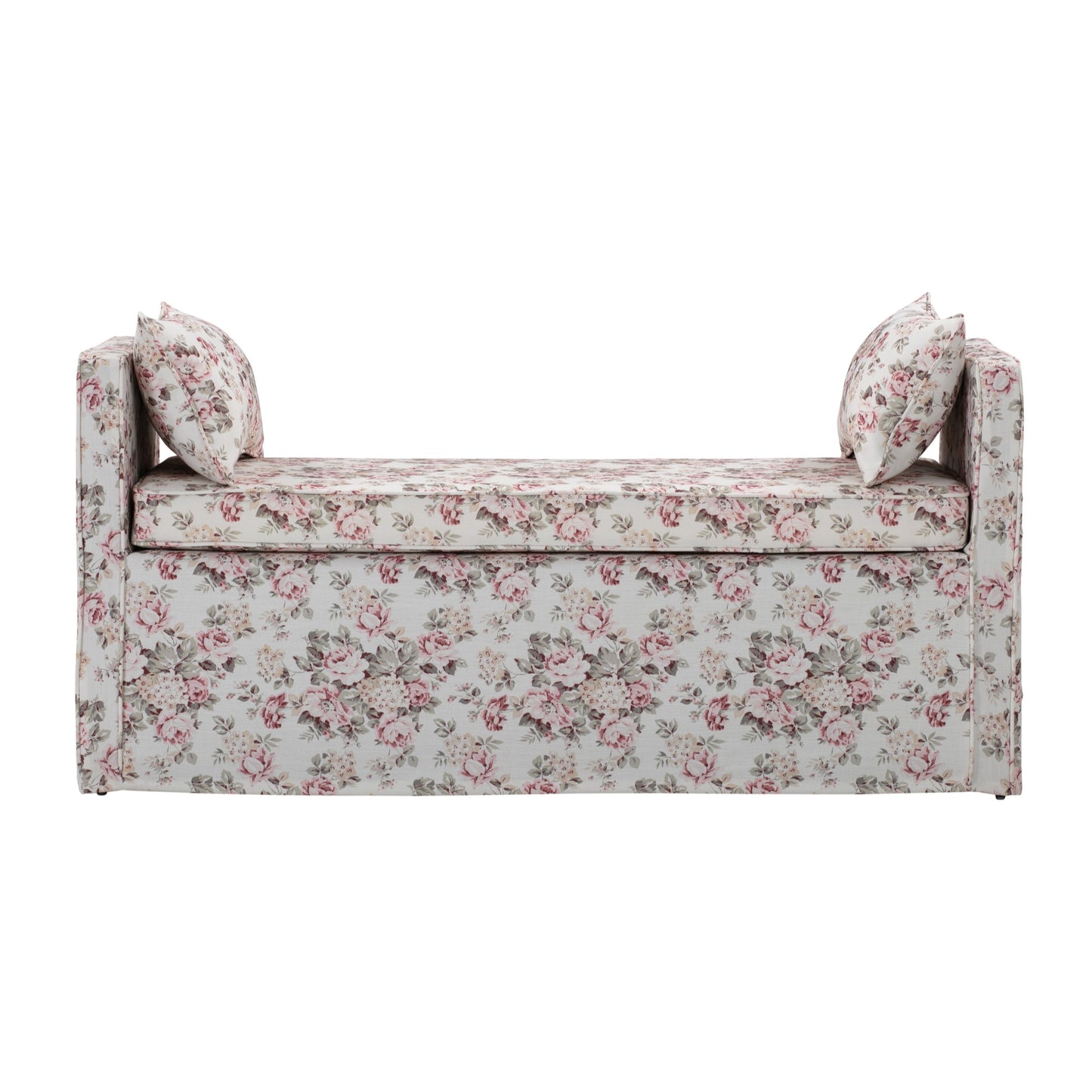 53" Red And Black Upholstered Linen Floral Bench By Homeroots