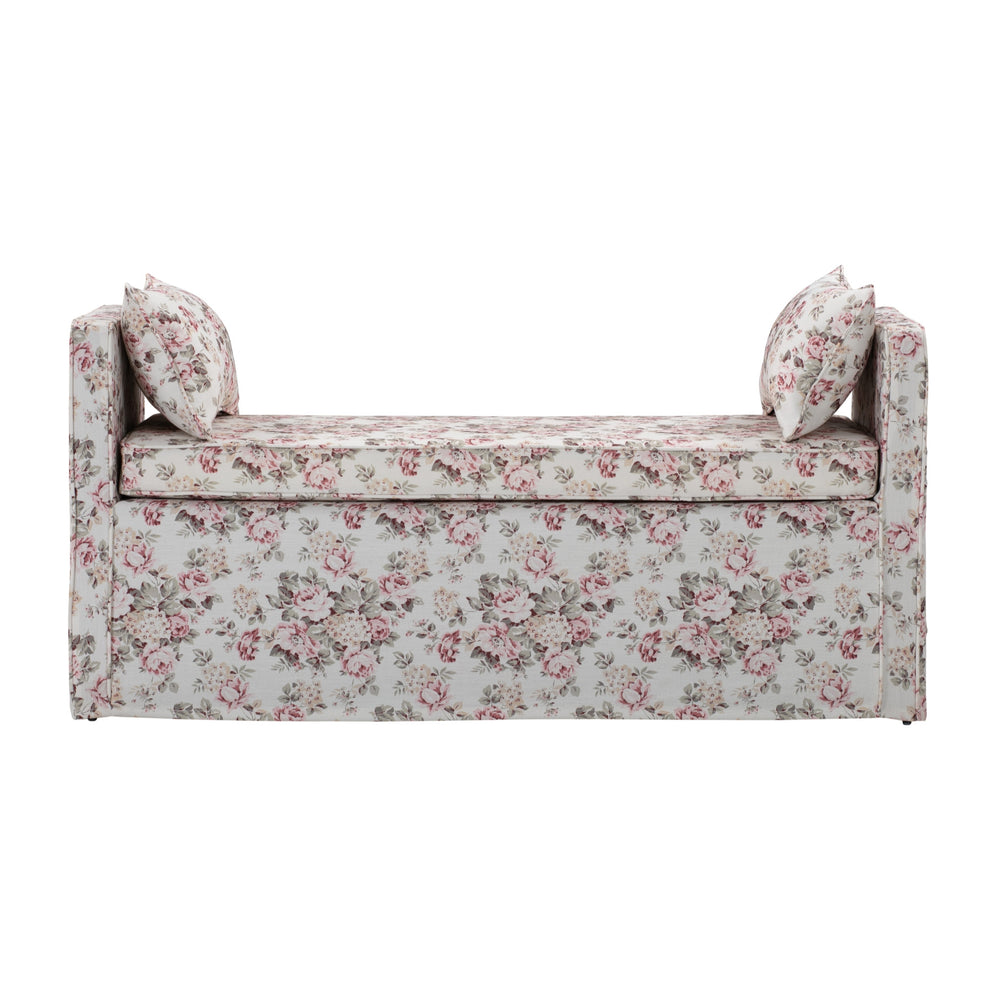 53" Red And Black Upholstered Linen Floral Bench By Homeroots | Benches | Modishstore - 2