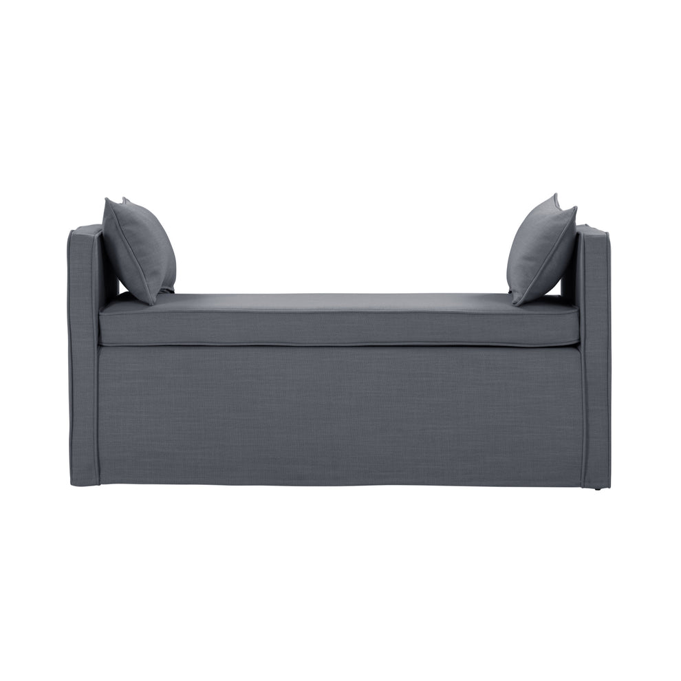 53" Gray And Black Upholstered Linen Bench By Homeroots | Benches | Modishstore - 3