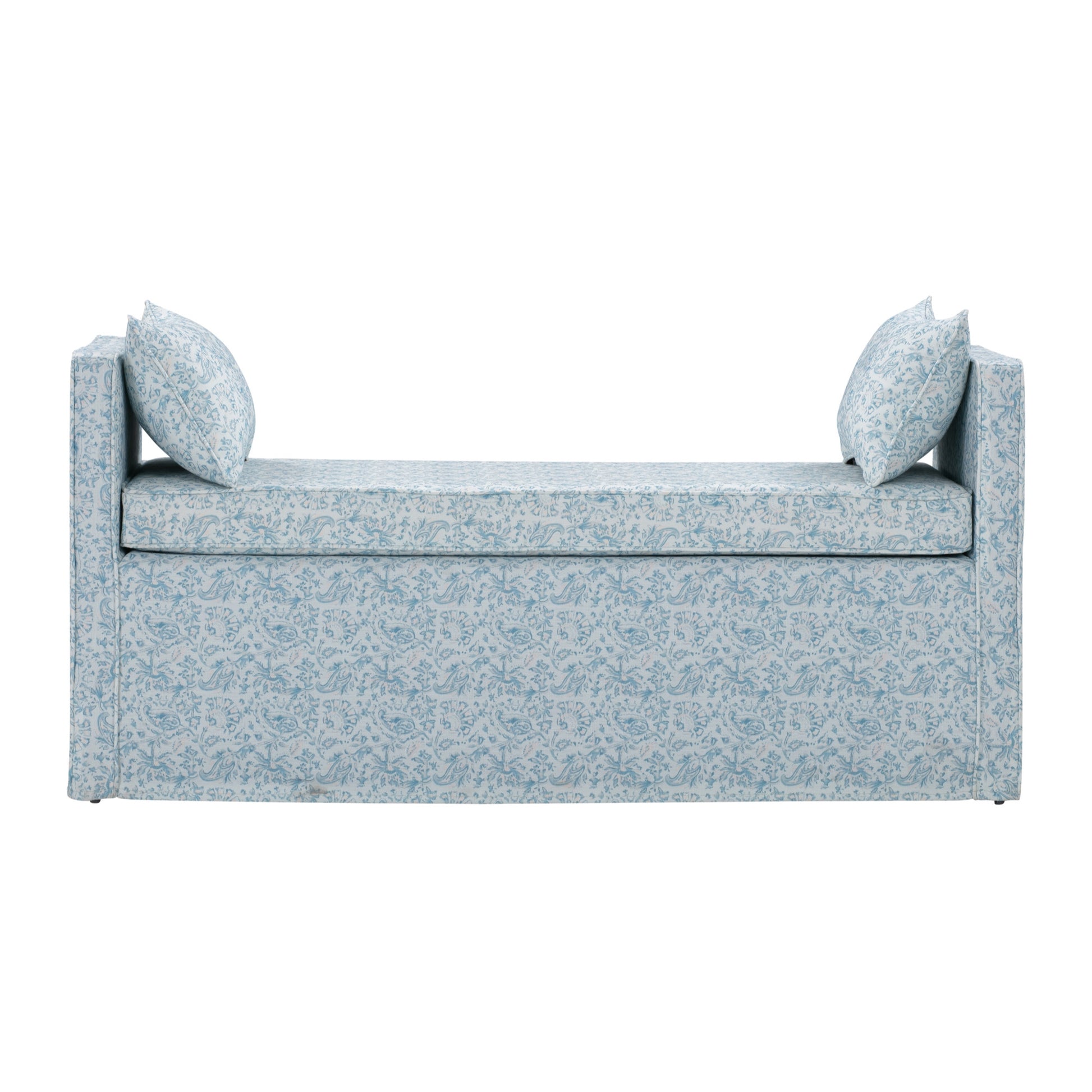 53" Blue And Black Upholstered Linen Floral Bench By Homeroots | Benches | Modishstore - 3