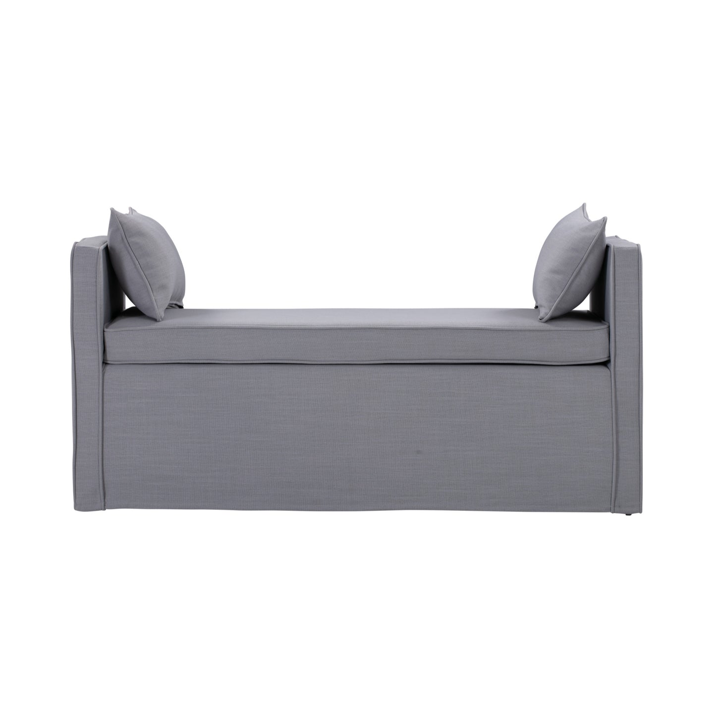 53" Light Gray And Black Upholstered Linen Bench By Homeroots