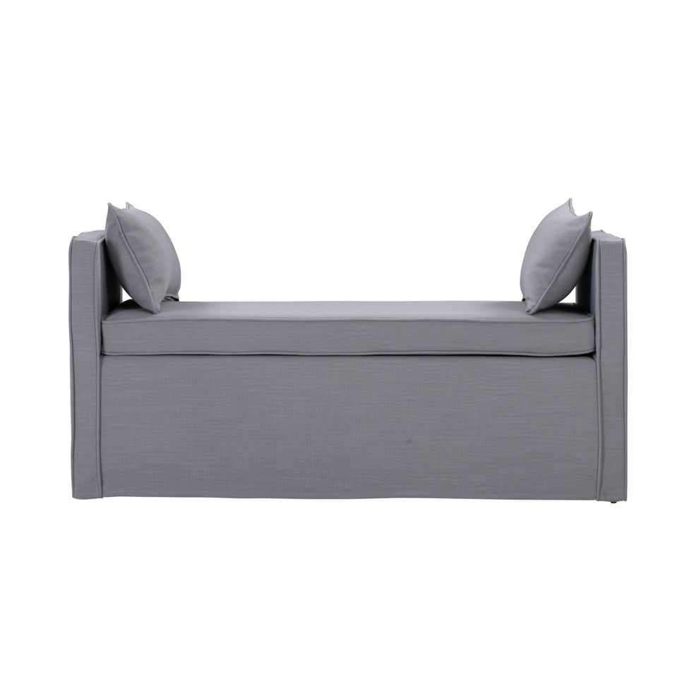 53" Light Gray And Black Upholstered Linen Bench By Homeroots | Benches | Modishstore - 3