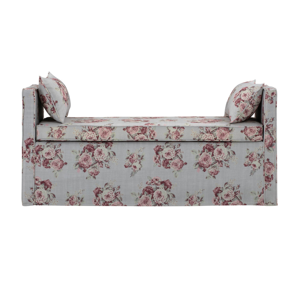 53" Light Gray And Black Upholstered Linen Floral Bench By Homeroots | Benches | Modishstore - 2