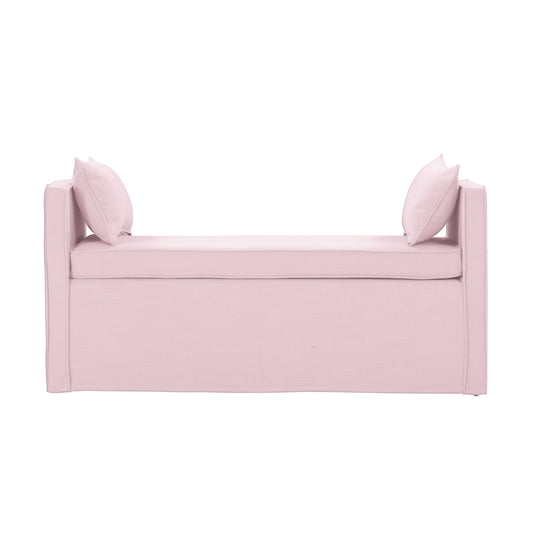 53" Light Pink And Black Upholstered Linen Bench By Homeroots