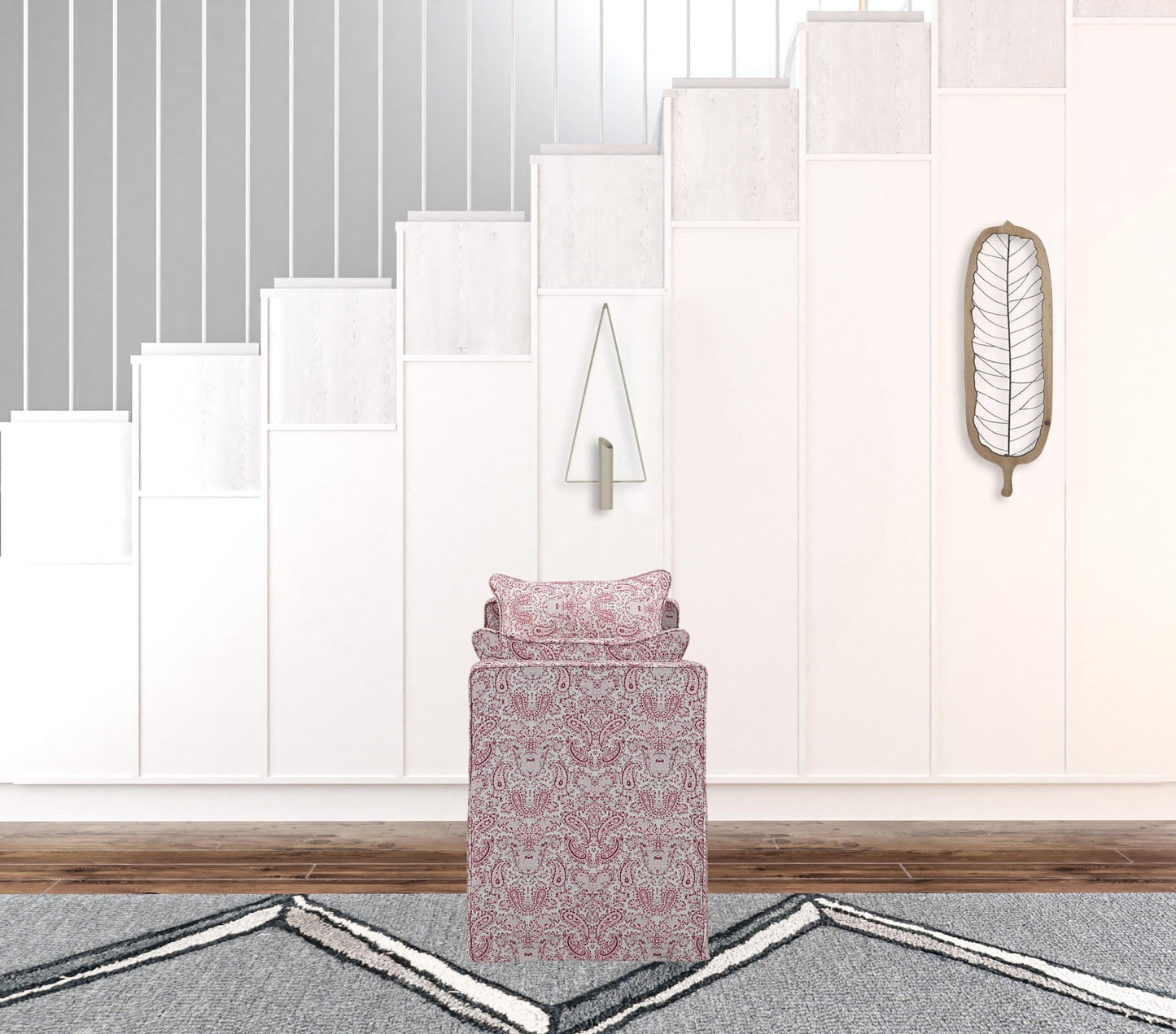 53" Red And Black Upholstered Linen Paisley Bench By Homeroots | Benches | Modishstore - 2