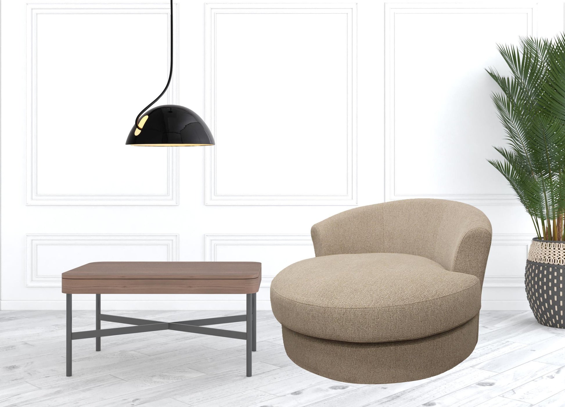 44" Sand Linen Solid Color Swivel Barrel Chair By Homeroots | Armchairs | Modishstore - 4