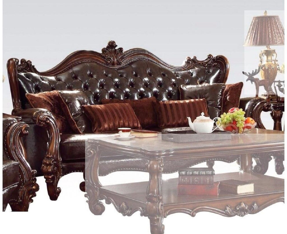 93" Brown Faux Leather And Cherry Blossom Pink Sofa With Seven Toss Pillows By Homeroots | Sofas | Modishstore - 3
