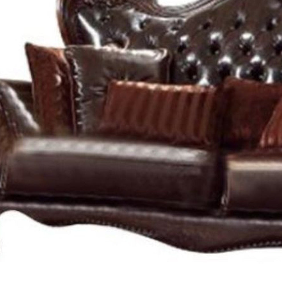 93" Brown Faux Leather And Cherry Blossom Pink Sofa With Seven Toss Pillows By Homeroots | Sofas | Modishstore - 4