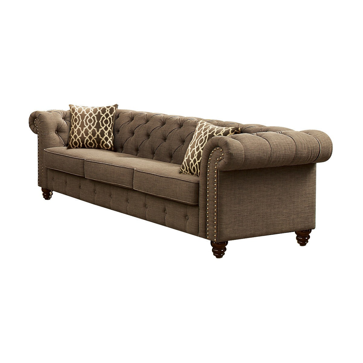 90" Brown Linen And Black Sofa With Two Toss Pillows By Homeroots | Sofas | Modishstore