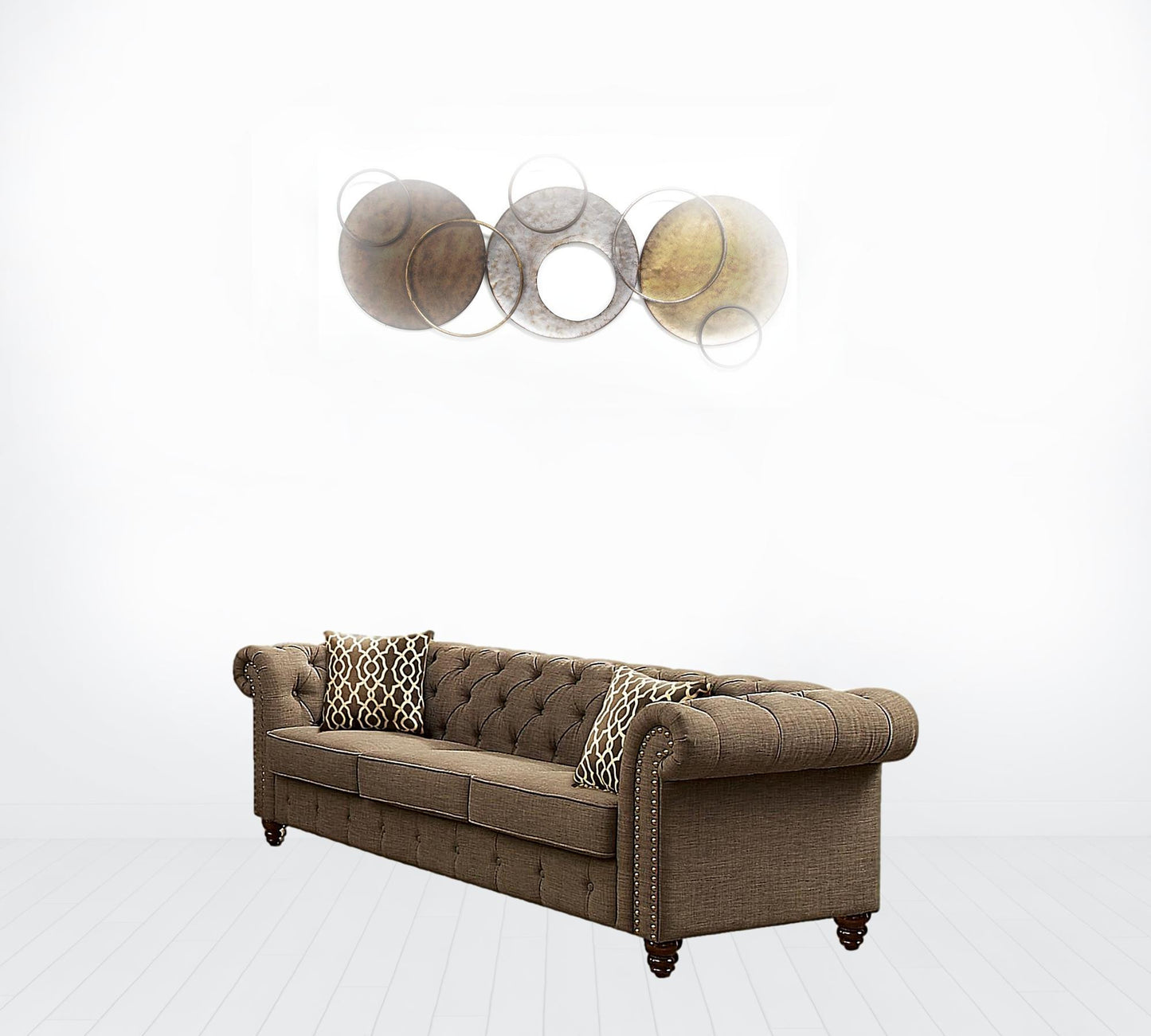 90" Brown Linen And Black Sofa With Two Toss Pillows By Homeroots | Sofas | Modishstore - 2