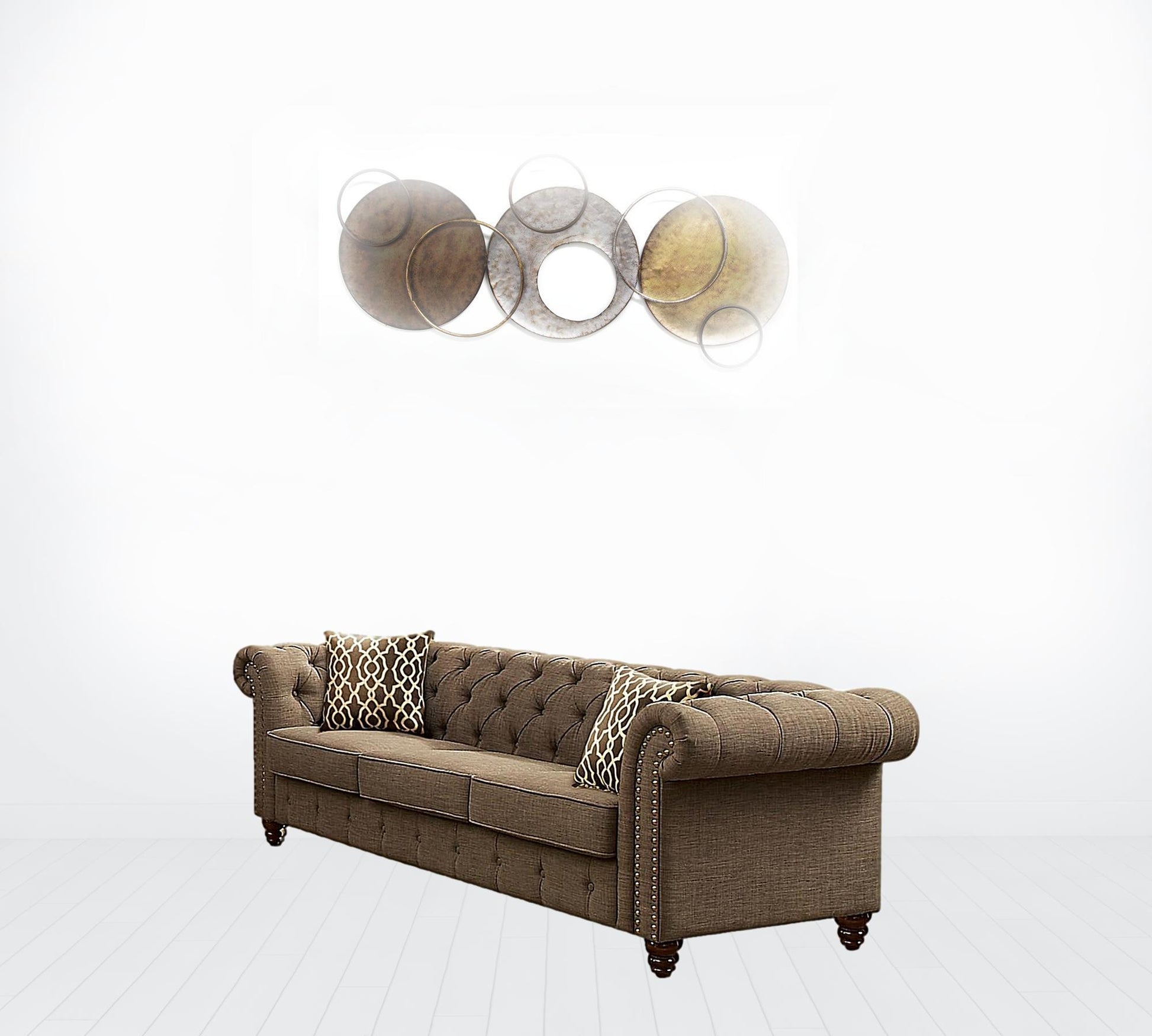 90" Brown Linen And Black Sofa With Two Toss Pillows By Homeroots | Sofas | Modishstore - 2