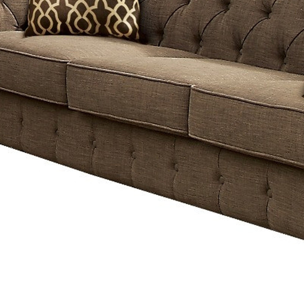 90" Brown Linen And Black Sofa With Two Toss Pillows By Homeroots | Sofas | Modishstore - 3