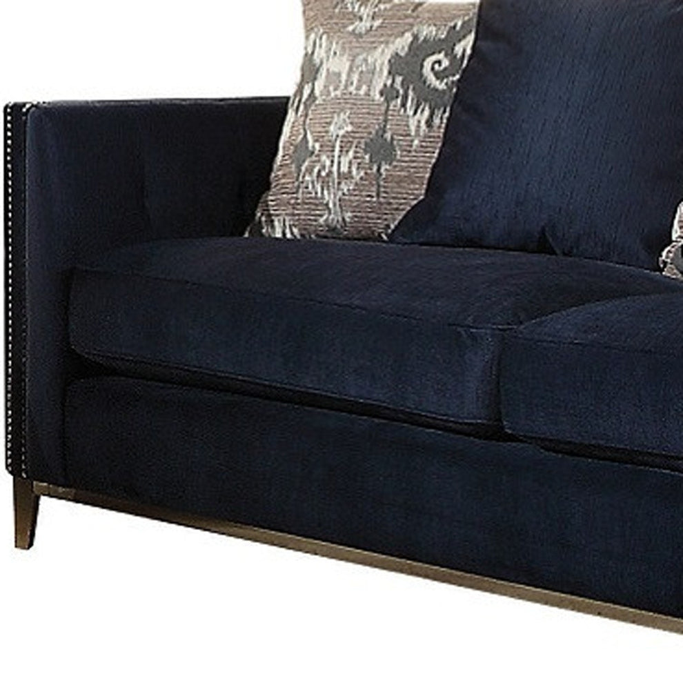 95" Blue Velvet And Black Sofa With Five Toss Pillows By Homeroots | Sofas | Modishstore - 4